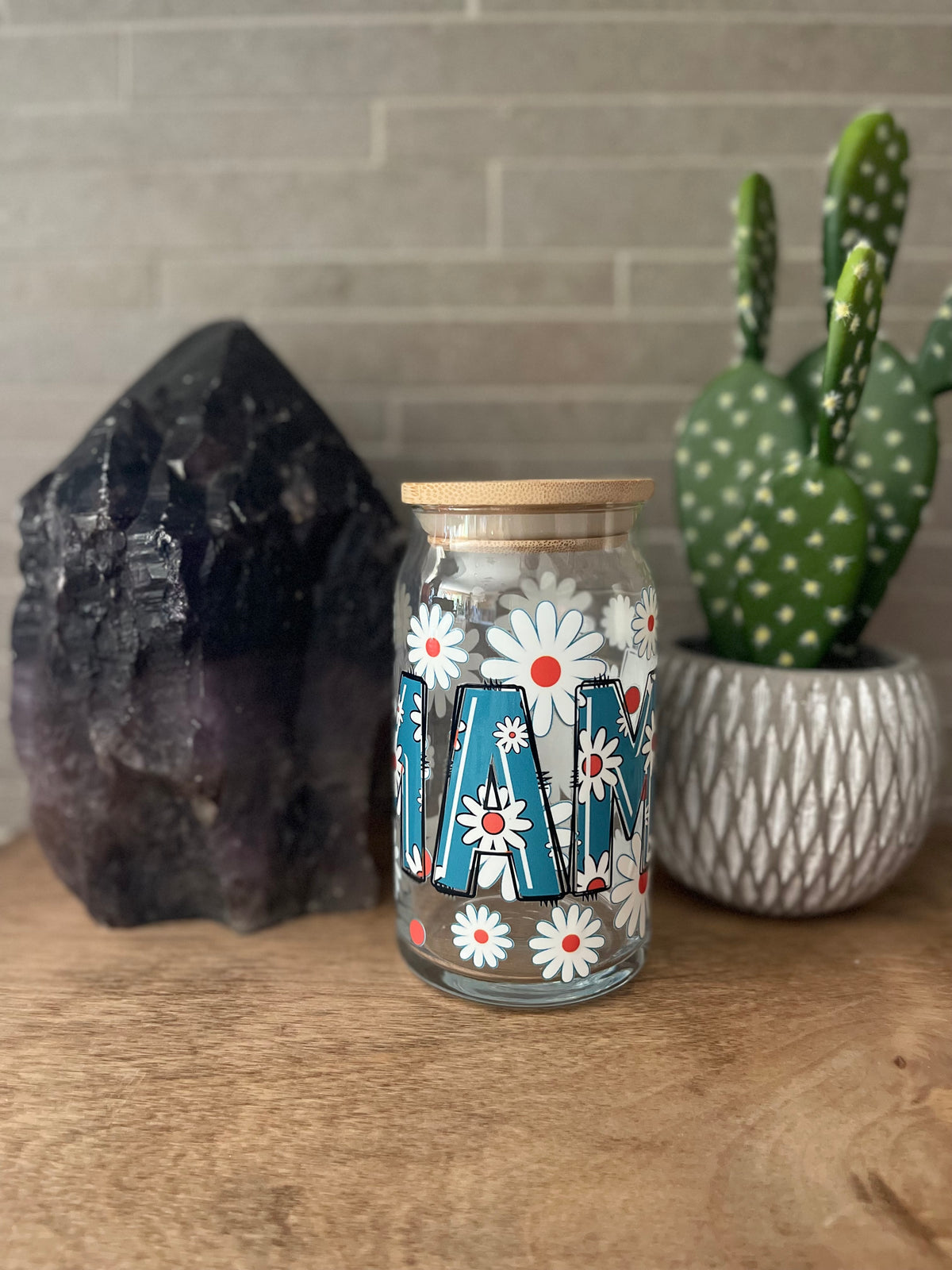 Glass cup- Mama flowers