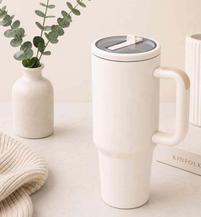 40 oz Stainless Steel Travel Cup- Cream