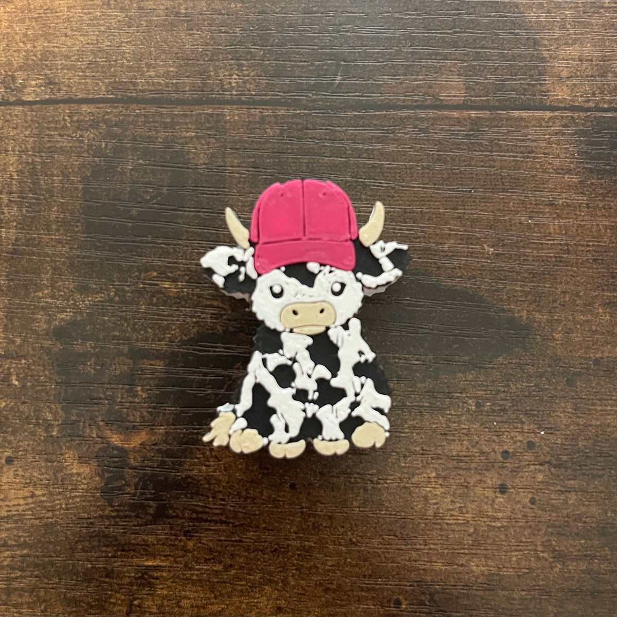cow w/ Pink hat-3D Straw Topper